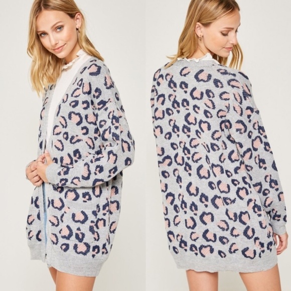 025 Luxe leopard Print Open Front Pocket Cardigan - Picture 6 of 6